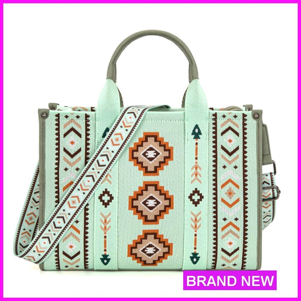 Western Aztec Tote Bag with Adjustable Strap, Zippered Compartment